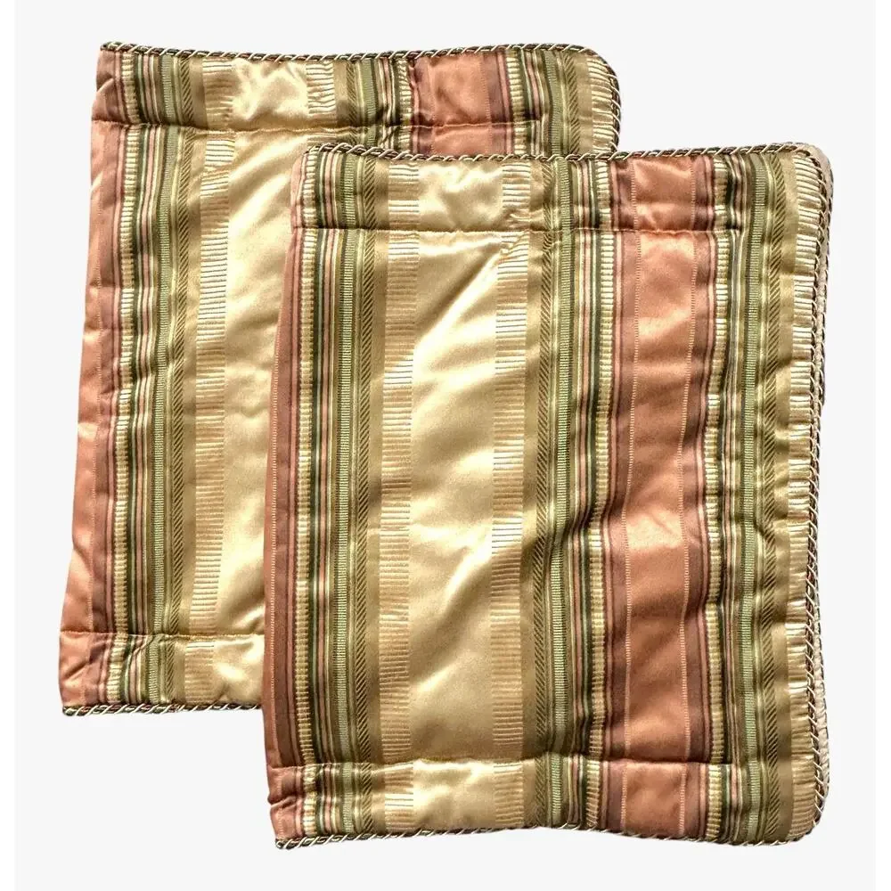 Croscill King Pillow Shams Green Gold Cinnamon Damask Rope Border Carrington